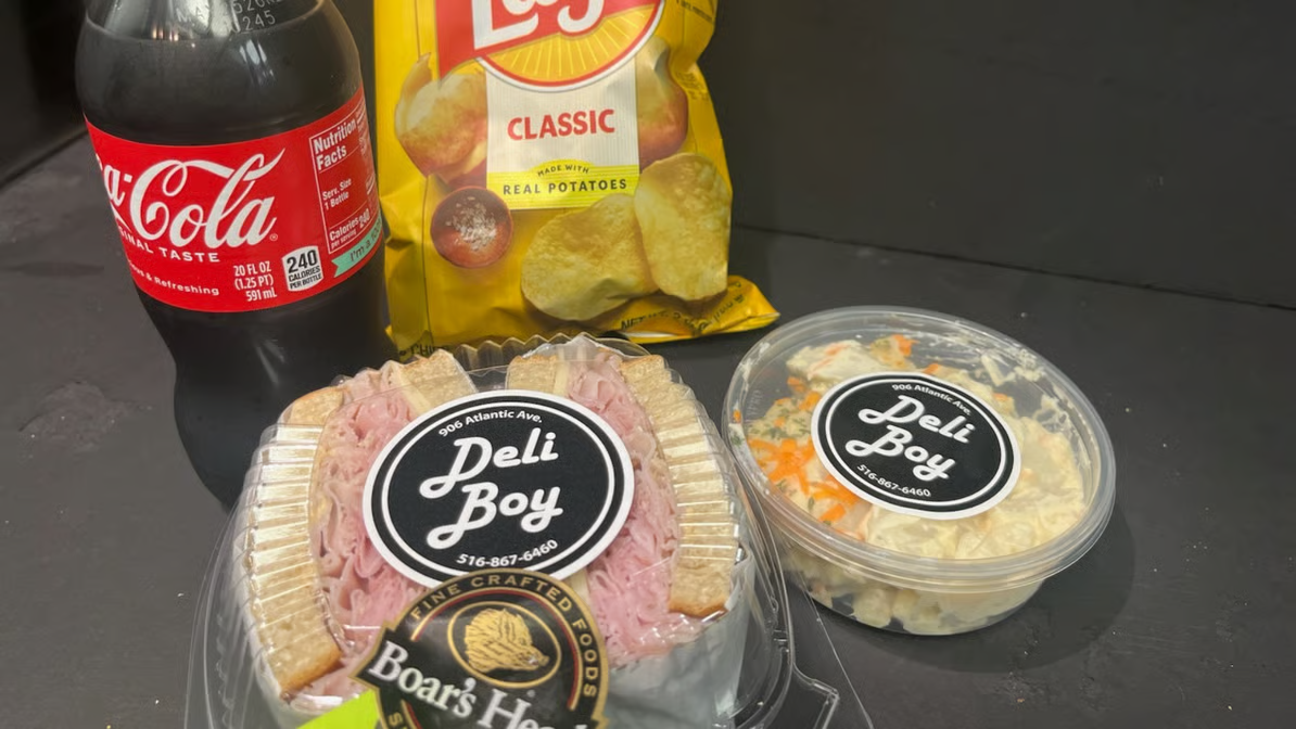 Deli Boy sandwich, chips, drink and fresh deli side