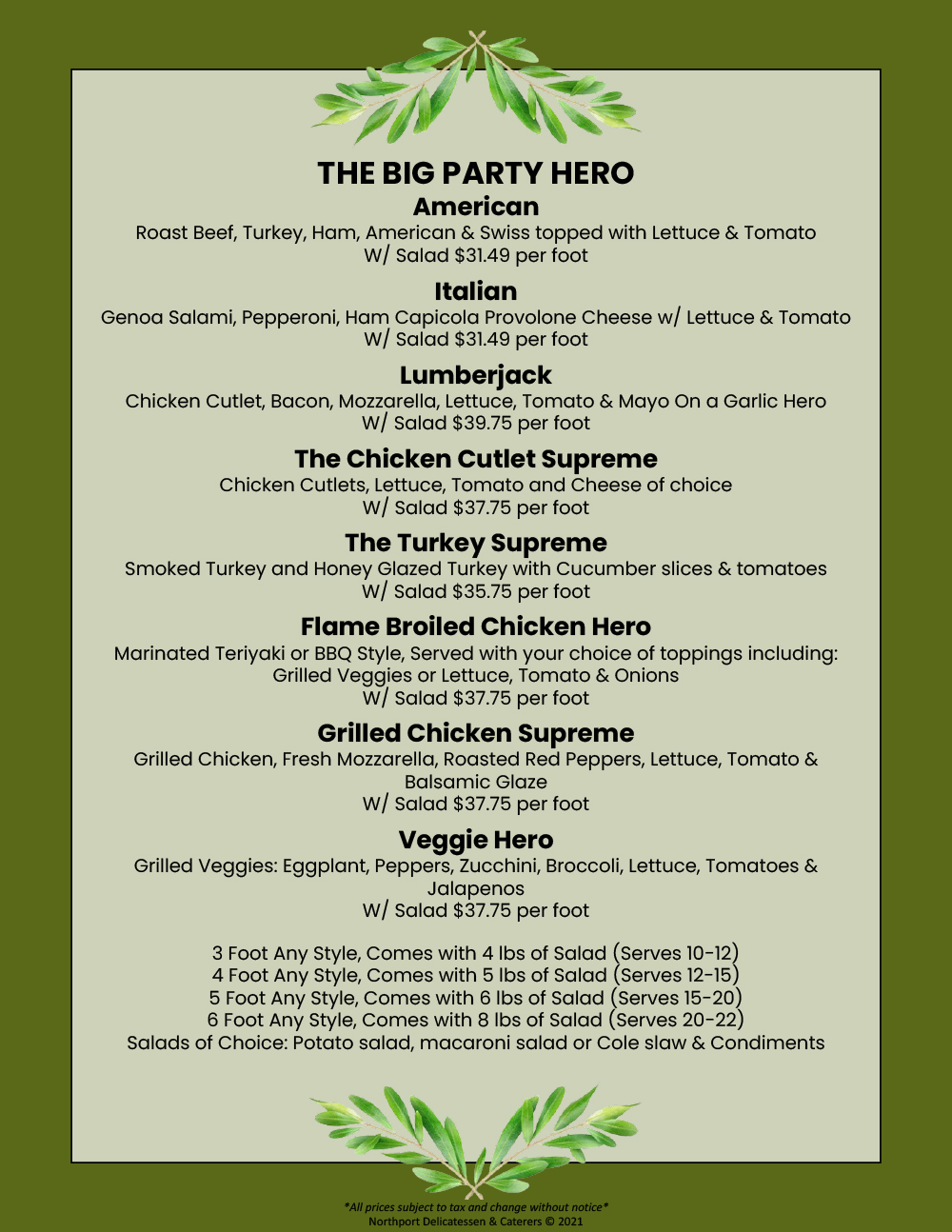 Northport Deli menu ↗” Catering The Big Party Hero Part 1