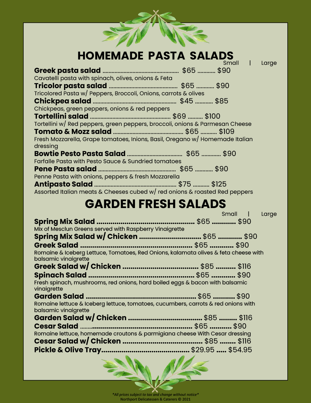 Northport Deli menu ↗” Catering Homemade Pasta Salads, Catering Garden Fresh Salads